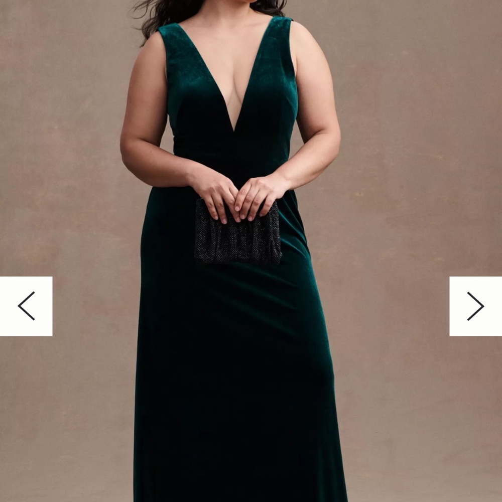 Jenny Yoo Logan Deep-V Velvet Column Gown emerald size 18